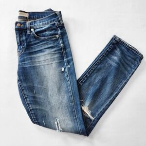 Madewell The Slim Boyjean Jeans Women's Blue Denim Ripped Distressed Size 25